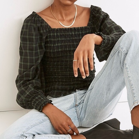 Madewell smocked puff sleeve shirt - Picture 2 of 7